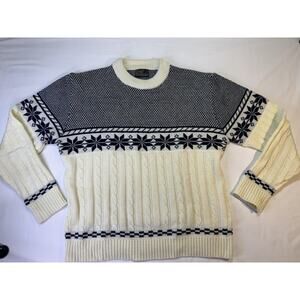 Vintage 80s JCPenney Men's Large Ivory Cream Fair Isle Nordic Knit Ski Sweater